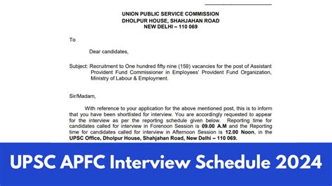 UPSC EPFO APFC Interview Schedule 2024 Out Check Important Dates