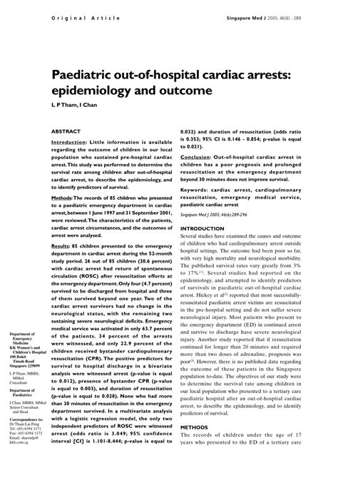 Pdf Paediatric Out Of Hospital Cardiac Arrests Epidemiology And Outcome