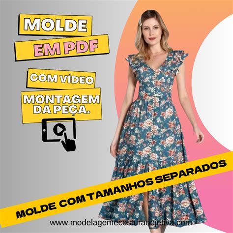 MOLDE EM PDF VESTIDO MIDI MANGA DE BABADO VÍDEO DE MONTAGEM