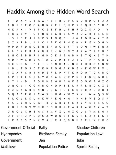 Haddix Among The Hidden Word Search Wordmint