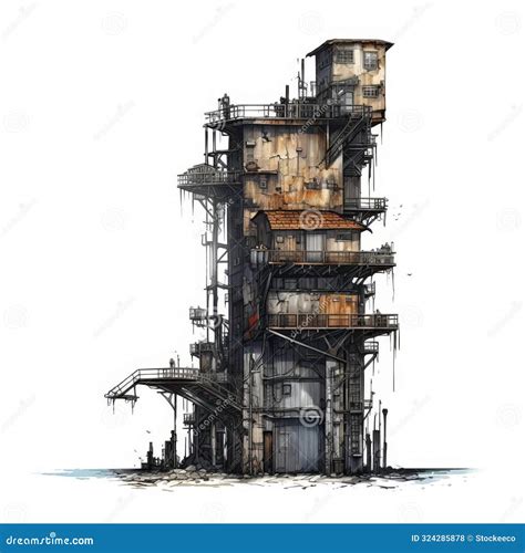 Post Apocalyptic Elevator Scene Illustration On White Background Image