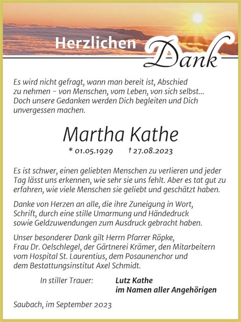 Traueranzeigen Von Martha Kathe Abschied Nehmen De