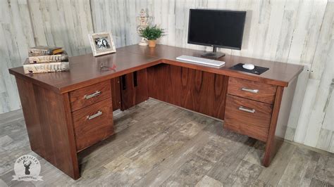 Walnut L Shaped Desk Executive Corner Desk Wood Office Desk Solid