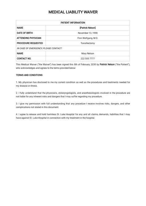 Medical Liability Release Form Template