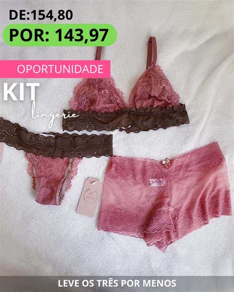 Kit Lingerie Top Tri Ngulo Renda Rosa Calcinha Tanga Calcinha