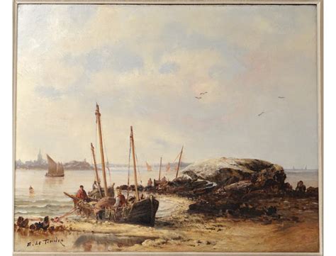 Hst Tableau Paysage Marine Letendre Bateau P Cheurs Plage Bretagne Xix Me