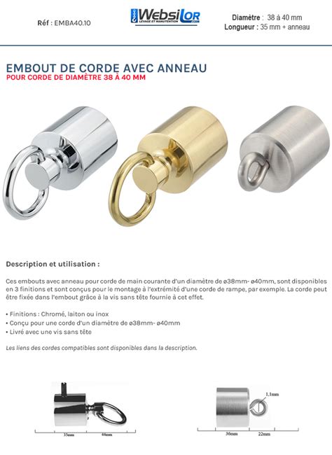 Embout Avec Anneau Pour Corde De Rampe De Diam Tre Mm Websilor