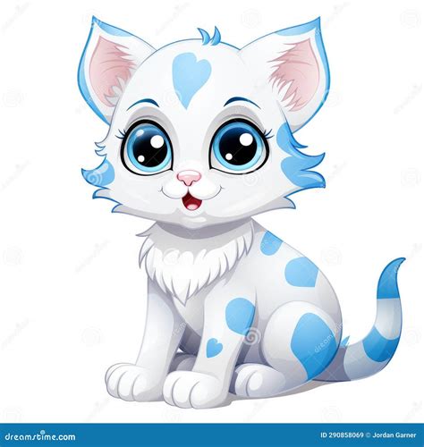 Una Caricatura De Gato Blanco Y Azul Con Manchas Azules Stock De