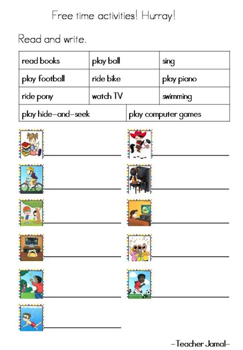 English Year 2 Free Time Activities Worksheet