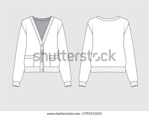 Basic Knitted Cardigan Front Back Drawing Stock Vector Royalty Free