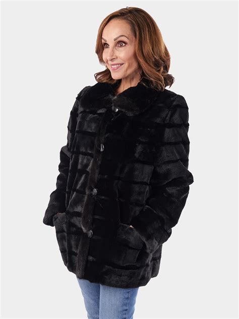 Black Sheared Mink Fur Jacket Reversible Estate Furs