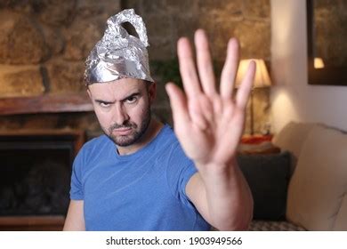 Shocked Man Wearing Weird Tinfoil Hat Stock Photo Shutterstock