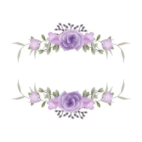 Marco Floral Con Ramo De Rosas Moradas Y Hojas Vectoriales Png Dibujos