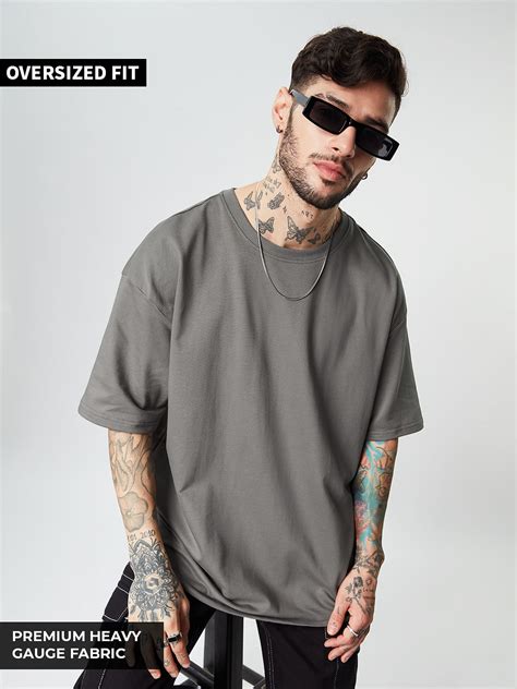 Buy Solids Smoke Grey Oversized T Shirts Online