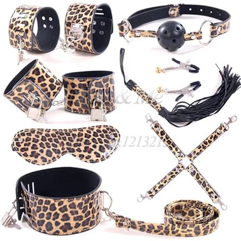 New Adult Games Leopard 8 Pcsset Pu Leather Sex Toys For Couples Bdsm Bondage Restraints