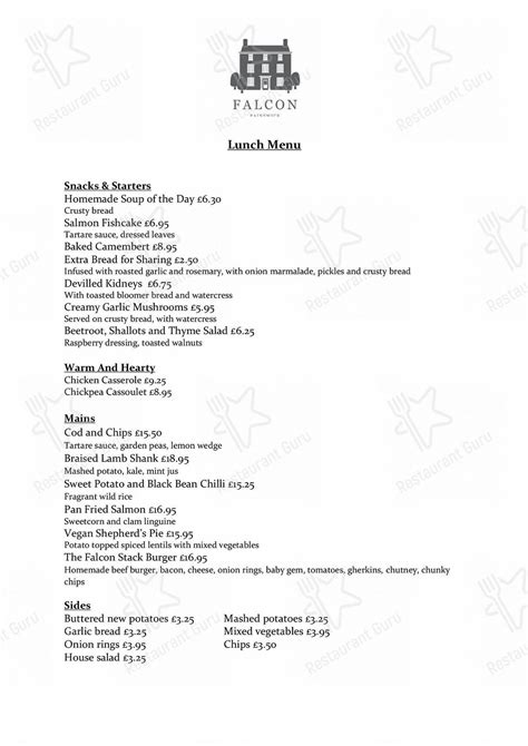 Menu at Falcon Inn pub & bar, Painswick