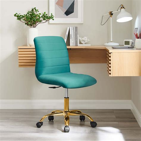 Modway Ripple Armless Performance Velvet Office Chair In Gold Teal