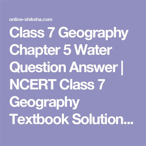 Class 7 Geography Chapter 5 Water Question Answer