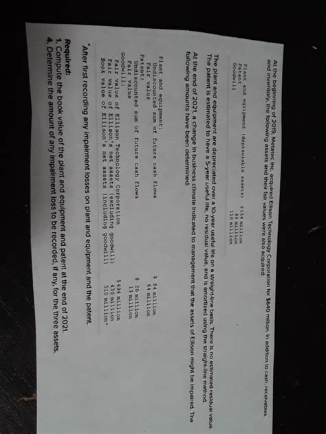 Solved At The Beginning Of Metatec Inc Acquired Chegg