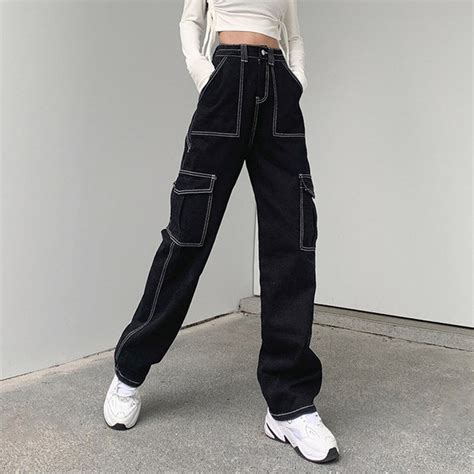 Patchwork Baggy Jeans Fashion Streetwear Loose Cargo Pants Etsy