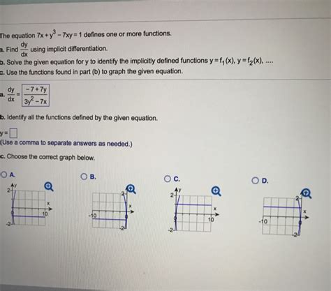 Solved The Equation 7xy3 7xy 1 Defines One Or More