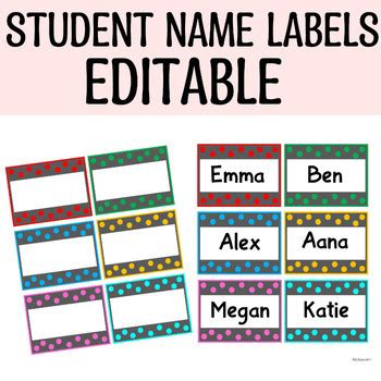 Free Printable Colorful Polka Dots Student Name Labels Classroom Labels