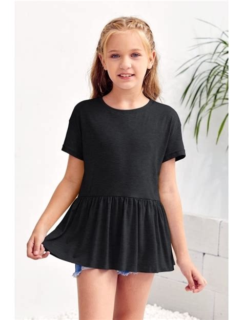 Buy Ebifin Girls Short Sleeve Tops Casual Crewneck T Shirts Kids Peplum