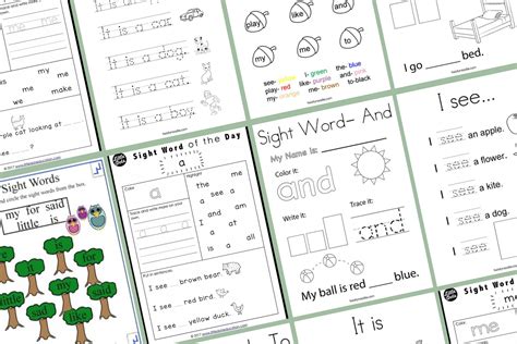 Basic Sight Words Kindergarten Worksheets Printable Templates Free