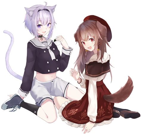 Safebooru 2girls D Ahoge Animal Ear Fluff Animal Ears Beret Black