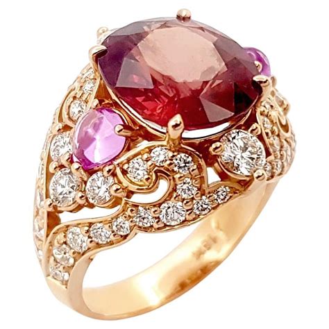 Orange Sapphire Pink Sapphire And Diamond Ring Set In 18k Rose Gold Settings For Sale At 1stdibs