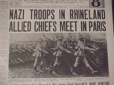 Vintage Newspaper Headline World War Germany Nazi Hitler Army Rhine