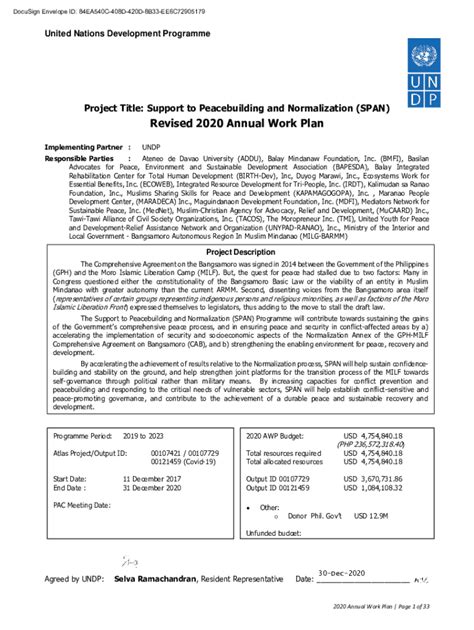 Fillable Online Info Undp Annual Work Plan Template Project Management