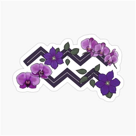 Aquarius Zodiac Symbol With Orchids And Clematis Flowers Sticker By