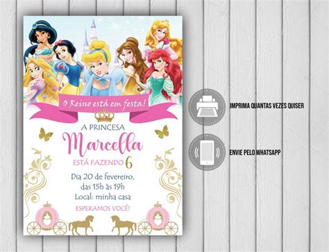 Convite Digital Princesas Disney No Elo Abracadabra Papelaria