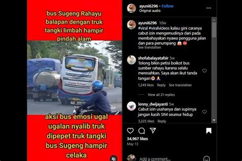 Foto Video Viral Bus Sugeng Rahayu Ugal Ugalan Di Jalan