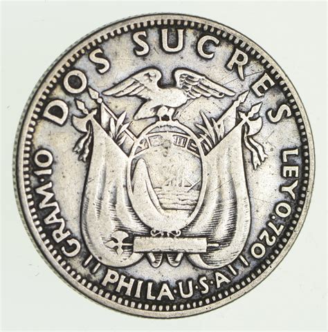 Silver Roughly The Size Of A Half Dollar 1928 Ecuador 2 Sucres