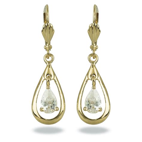 Boucles D Oreille Plaqu Or Dormeuses Avec Cubic Zirconia Femme