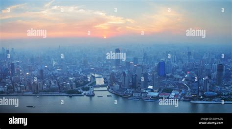 Shanghai Aerial View With Urban Architecture And Sunset Stock Photo Alamy