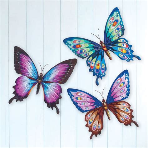 Colorful Butterfly Metal Wall Art - Set of 3