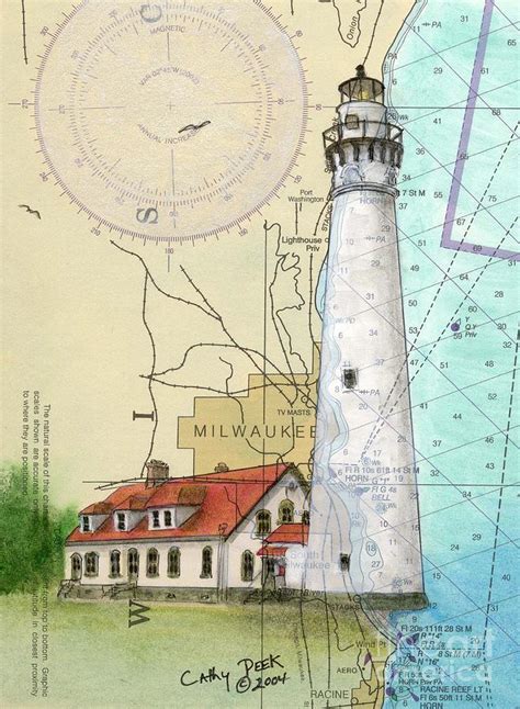 Wind Pt Lighthouse Wi Nautical Chart Map Art Cathy Peek Painting By