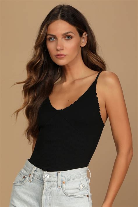 Free People Easy To Love Cami Black Tank Top Ribbed Top Lulus