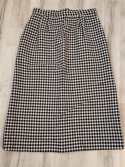 Vintage S Houndstooth Wool Pencil Skirt Secretary G Gem