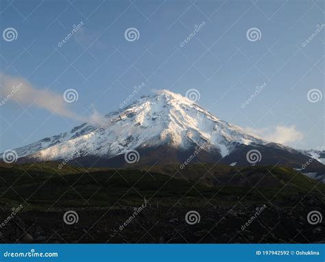 Archive Photo 2008 Koryaksky Volcano On A Blue Sky With Clouds