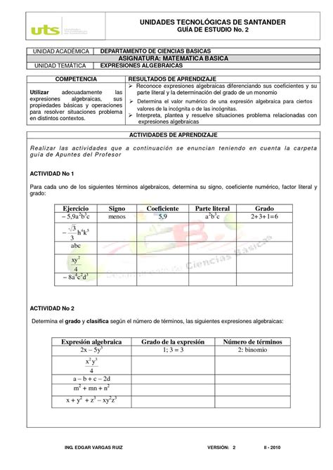 Calaméo GUIA DE EXPRESIONES ALGEBRAICAS