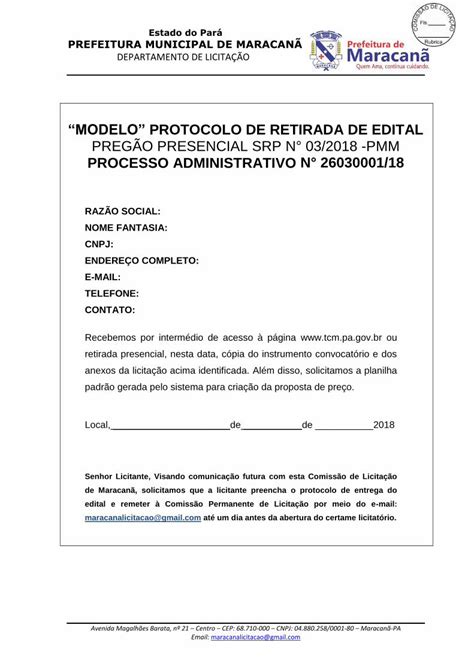 PDF MODELO PROTOCOLO DE RETIRADA DE EDITAL PREGÃO quando pessoa