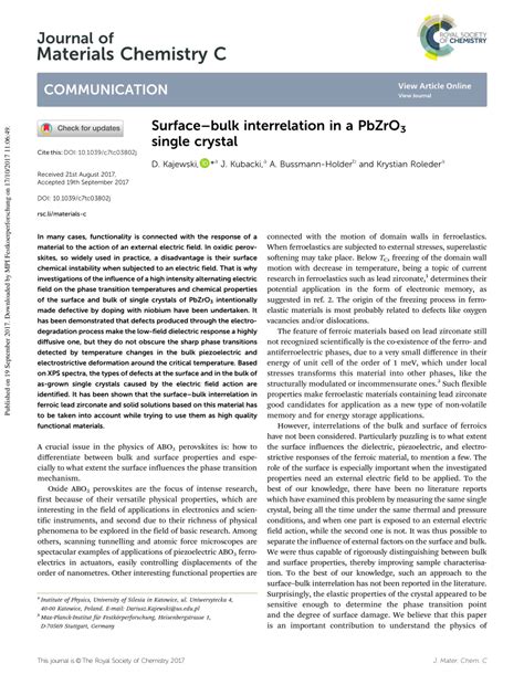 Pdf Surface Bulk Interrelation In A Pbzro3 Single Crystal