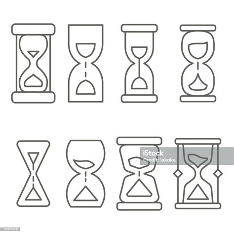 모래 시계 직선 스타일의 샌드 글래스 흑백 간단한 벡터 그림 마감일 카운트 다운 시간 측정 벡터 그림입니다 2에 대한 스톡 벡터