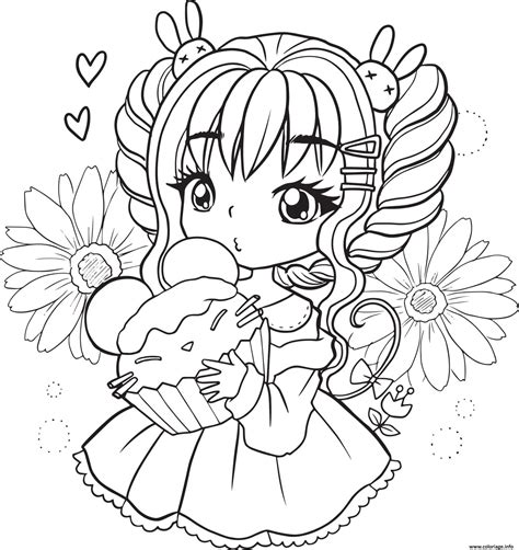 Coloriage Fille Manga Ans Aime Les Cupcakes Jecolorie