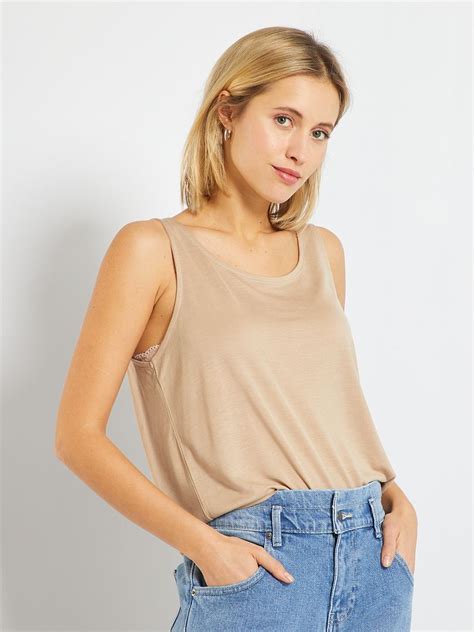 Camiseta Vaporosa Sin Mangas Con Cremallera Trasera Beige Kiabi