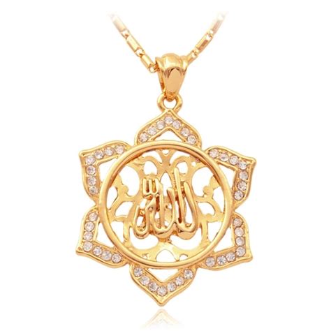 Kpop New Islamic Allah Big Pendant Charms Gold Color Rhinestone Choker